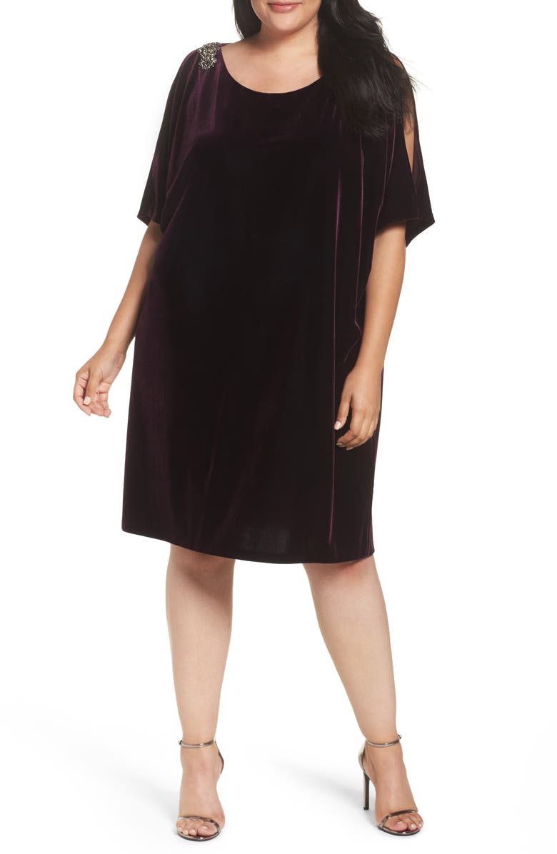 Alex Evenings Embellished Velvet Shift Dress, Main, color, 