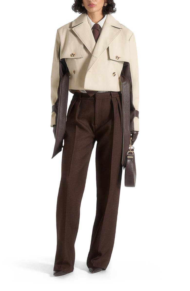 Manière De Voir Lelia Cropped Gabardine Trench Coat With Belt, Alternate, color, Beige