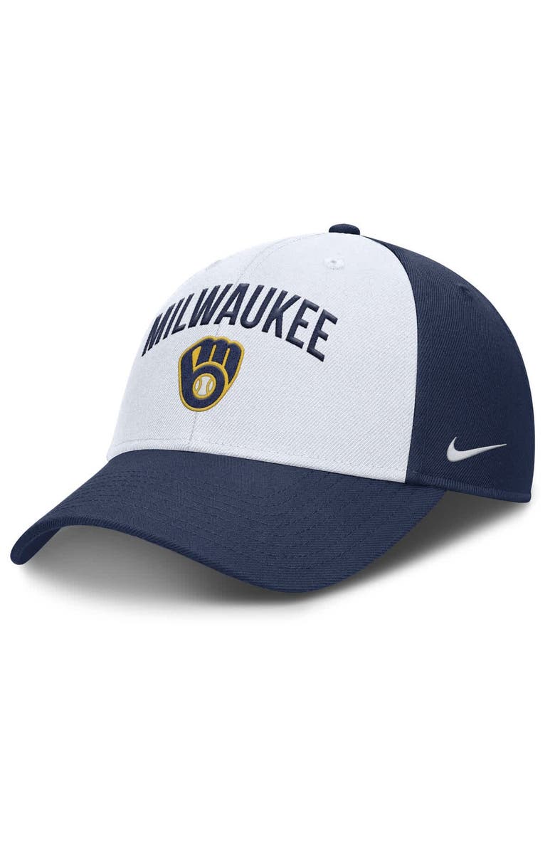 Nike Men's Nike White/Navy Milwaukee Brewers Club Performance Adjustable Hat, Main, color, 