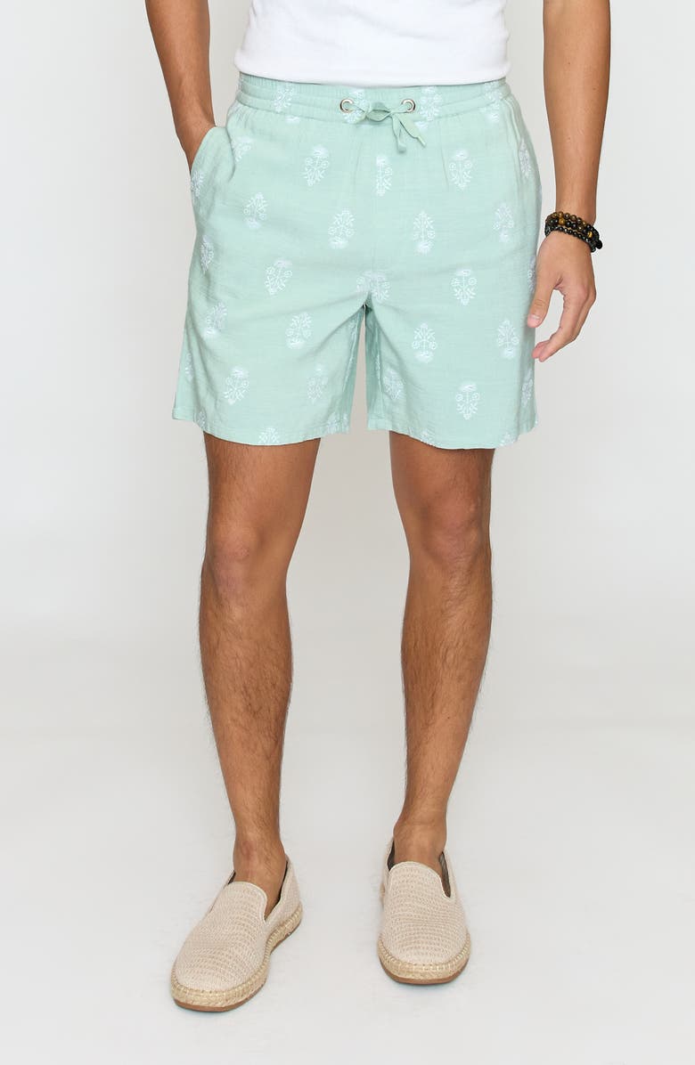 Raga Floral Embroidered Shorts, Main, color, Aqua