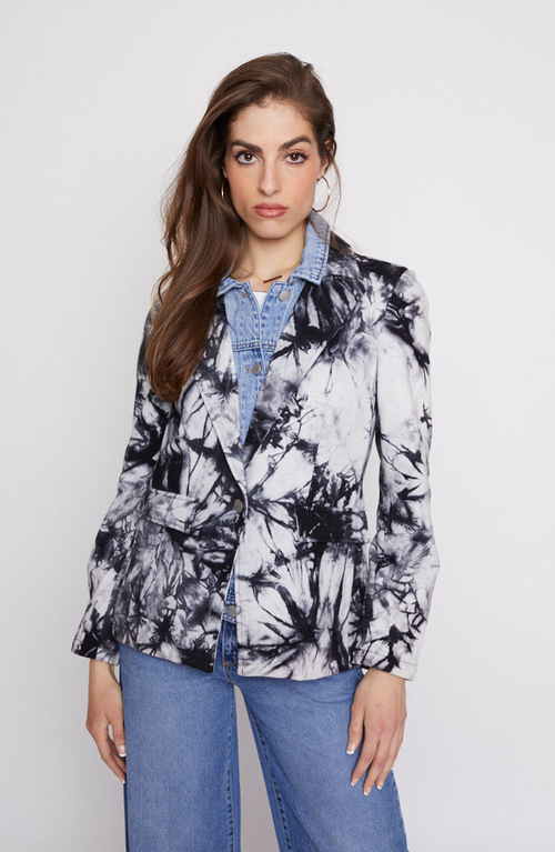 Blue Revival Helen Tie Dye Blazer With Removable Denim Insert In Black/white Tie Dye
