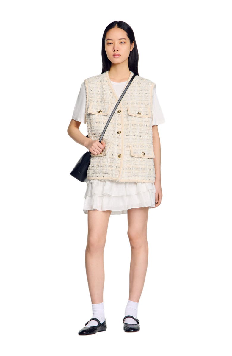 SANDRO Sleeveless tweed jacket, Alternate, color, 