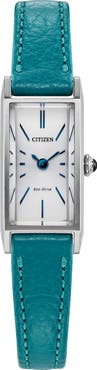 Citizen Fio Tank Aquamarine Leather Strap Watch, 14.3mm x 30.7mm