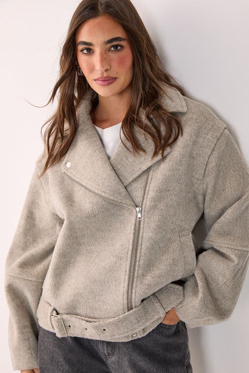 Nasty Gal Oversized Brushed Belted Biker Jacket In Gray