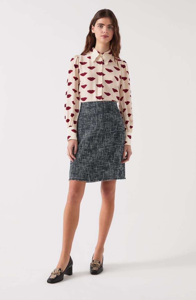 LK Bennett Suzie Fray Hem Tweed Skirt, Alternate, color, Indigo