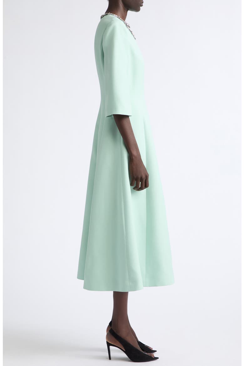 Rhinestone Embellished Wool & Silk Crepe Couture Cocktail Dress, Alternate, color, GREEN