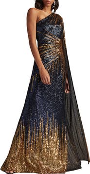 Tadashi Shoji One-Shoulder Ombré Sequin Gown