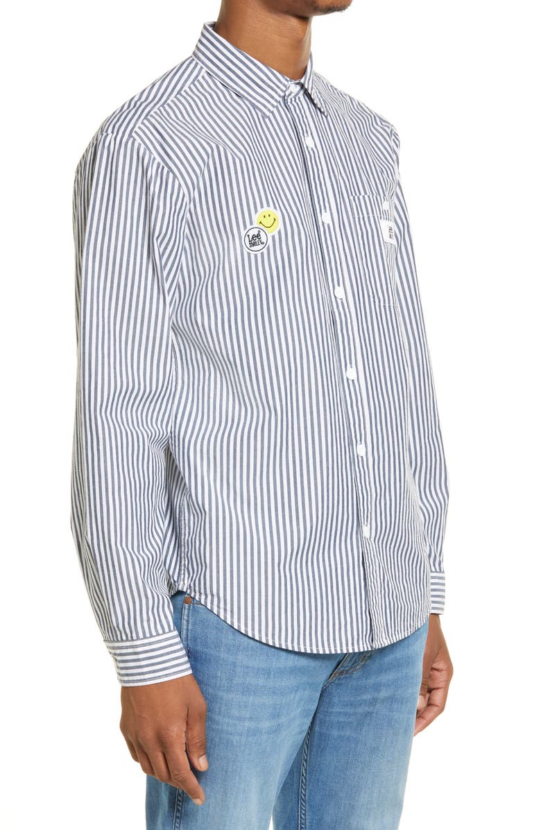 LEE JEANS Smiley<sup>®</sup> x Lee Smiley Stripe Long Sleeve Button-Up Shirt, Alternate, color,