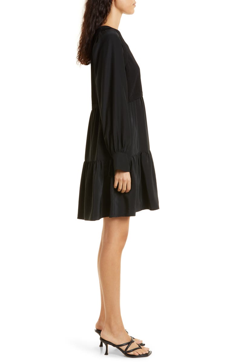 Cinq à Sept Presley Mixed Media Long Sleeve Silk Dress, Alternate, color, 