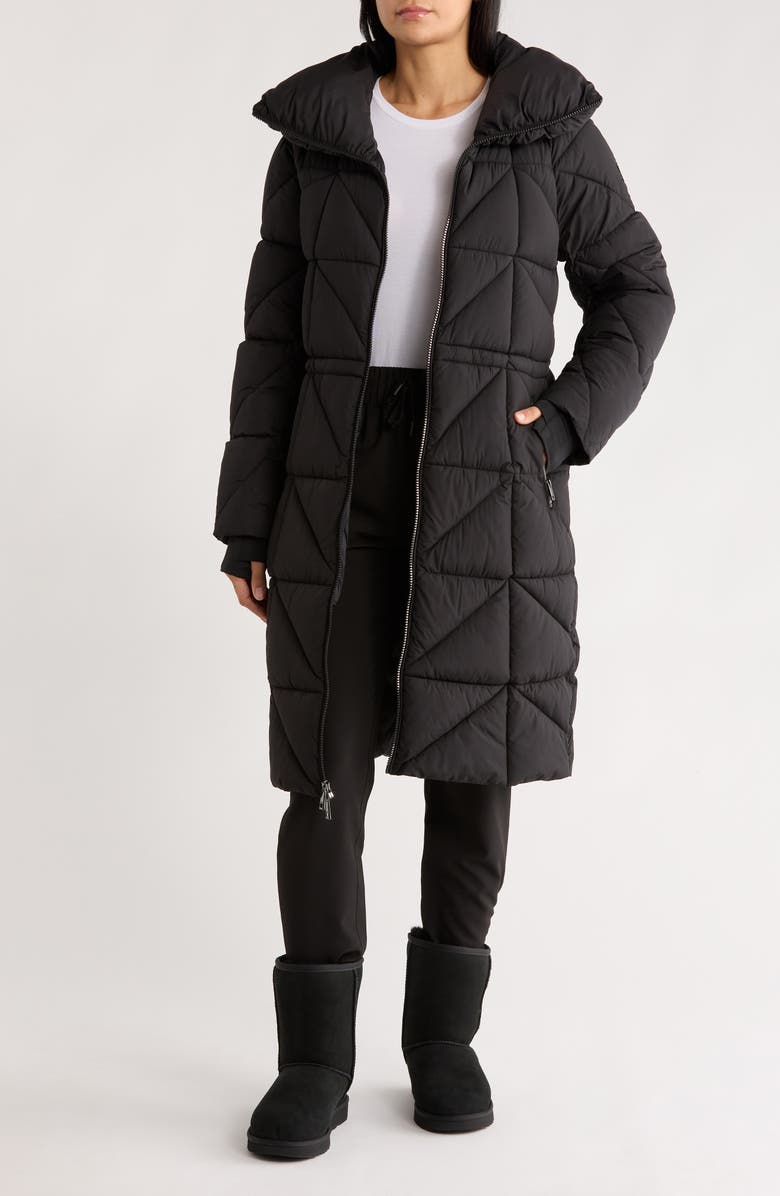 BCBGeneration Longline Water Resistant Puffer Jacket, Alternate, color, Black