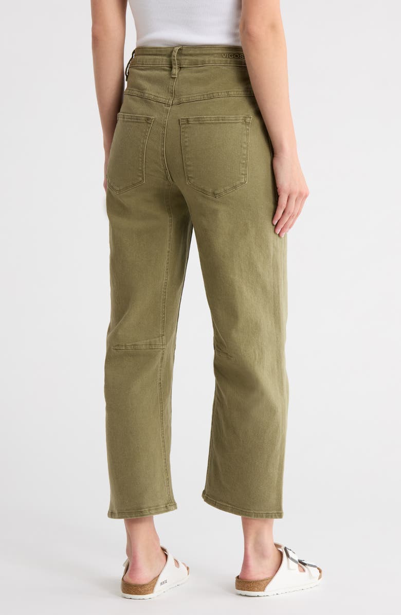 Vigoss Horseshoe High Waist Crop Barrel Jeans, Alternate, color, Olive