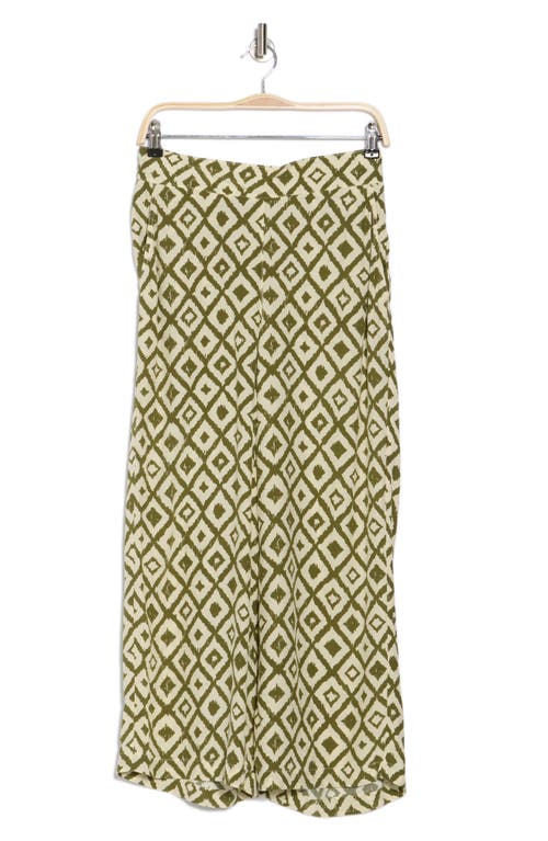 T Tahari Ankle Crop Wide Leg Palazzo Pants In Ivory/green Aztec