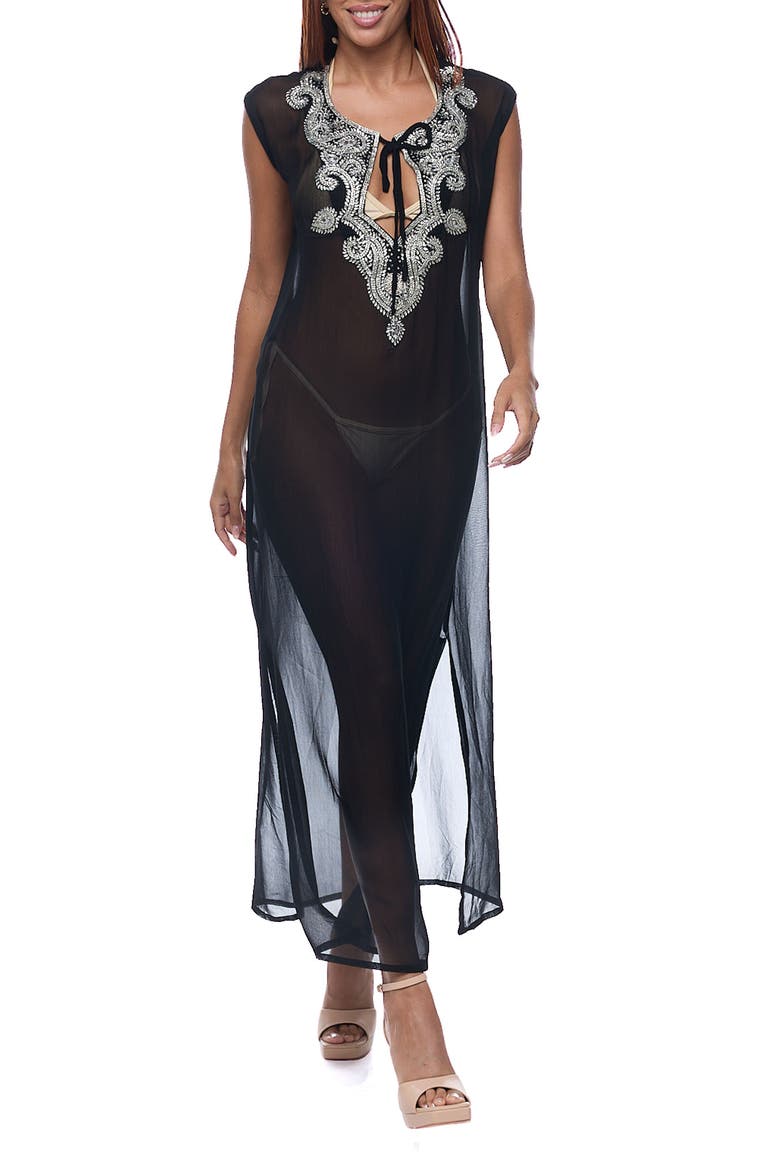 Embellished Sheer Cover-Up Dress, Main, color, BLACK