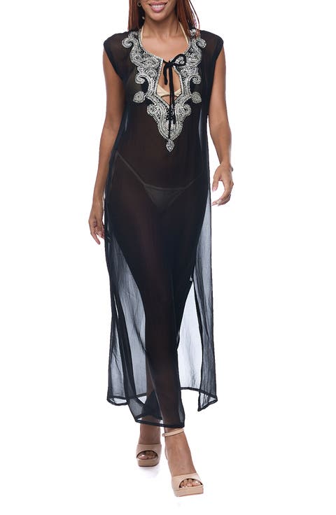 Embellished Sheer Cover-Up Dress