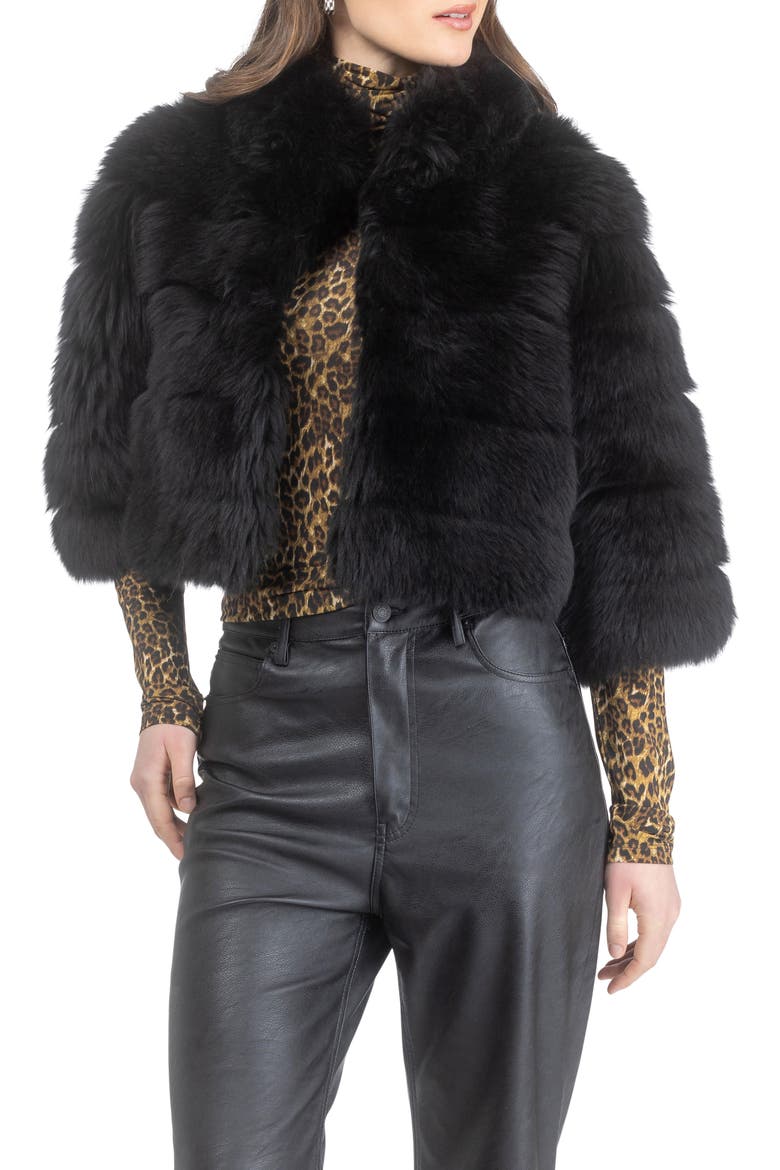 Genuine Shearling Bolero, Cropped Sleeves, Main, color, BLACK