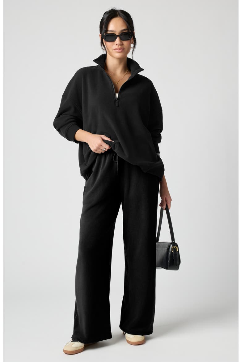 Polar Fleece Wide Leg Sweatpants, Alternate, color, BLACK