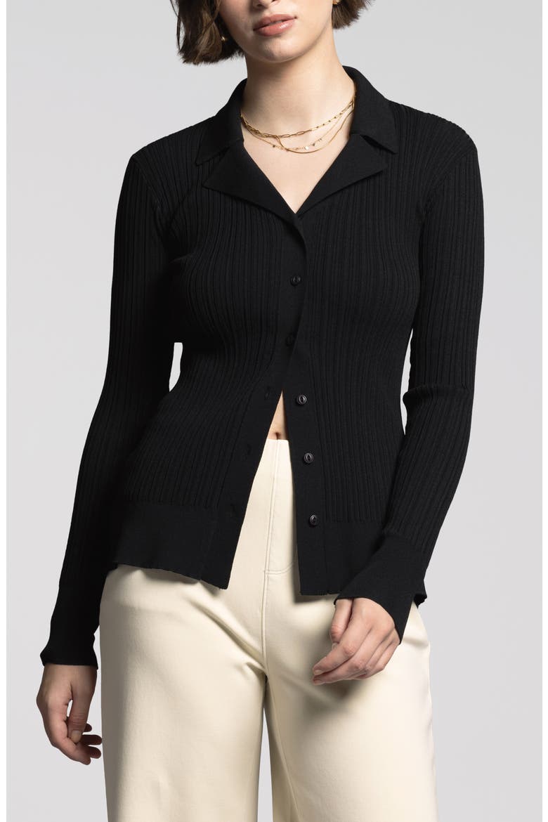 Allison Rib Button-Up Top, Main, color, BLACK