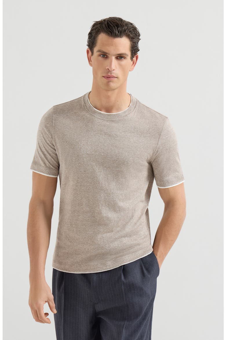 T-shirt with faux-layering, Main, color, Hazelnut