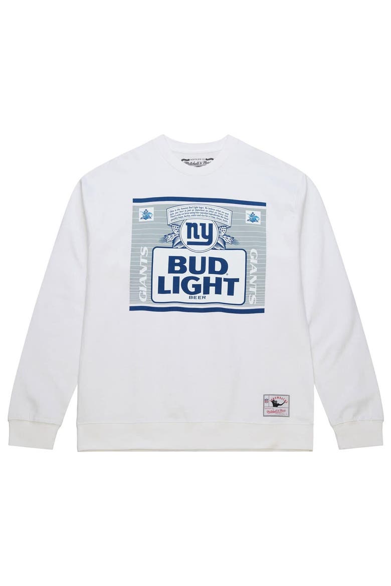 Men's Mitchell & Ness x Bud Light White New York Giants The Crest Pullover Sweatshirt, Alternate, color, White