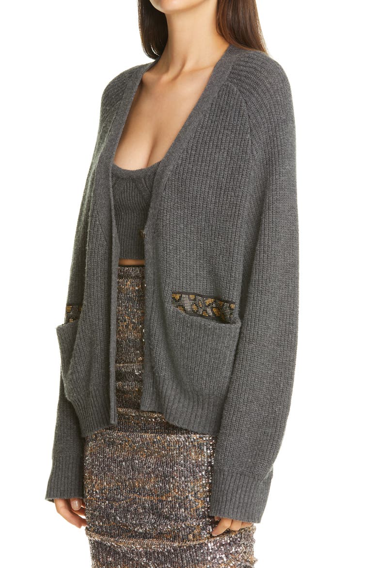B2B Embellished Pocket Wool Blend Cardigan, Alternate, color, CHARCOAL