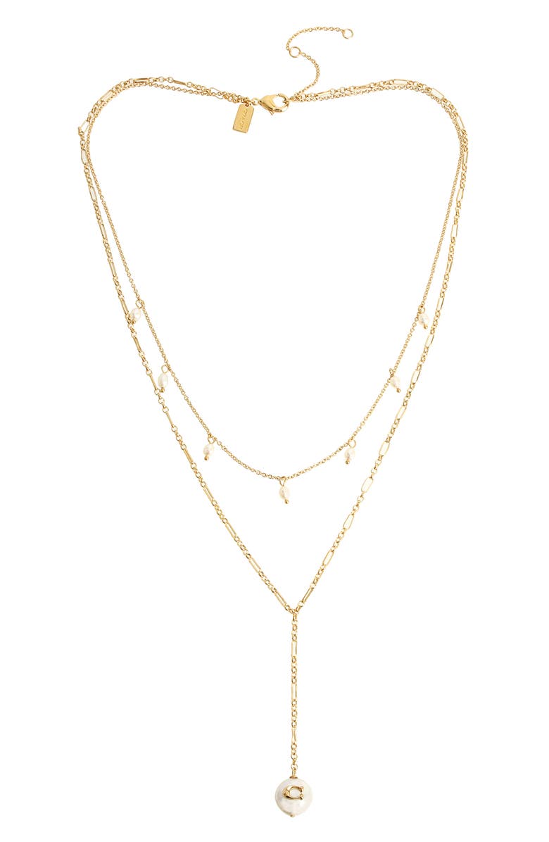 COACH Pearl Double Strand Y-Necklace, Main, color, 