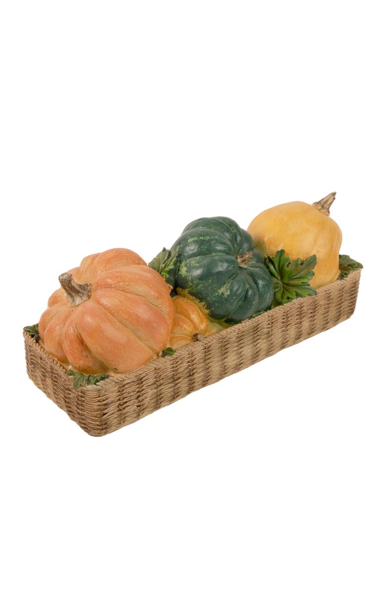 Northlight Faux Rattan Basket with Pumpkins Thanksgiving Decoration - 15", Alternate, color, Orange
