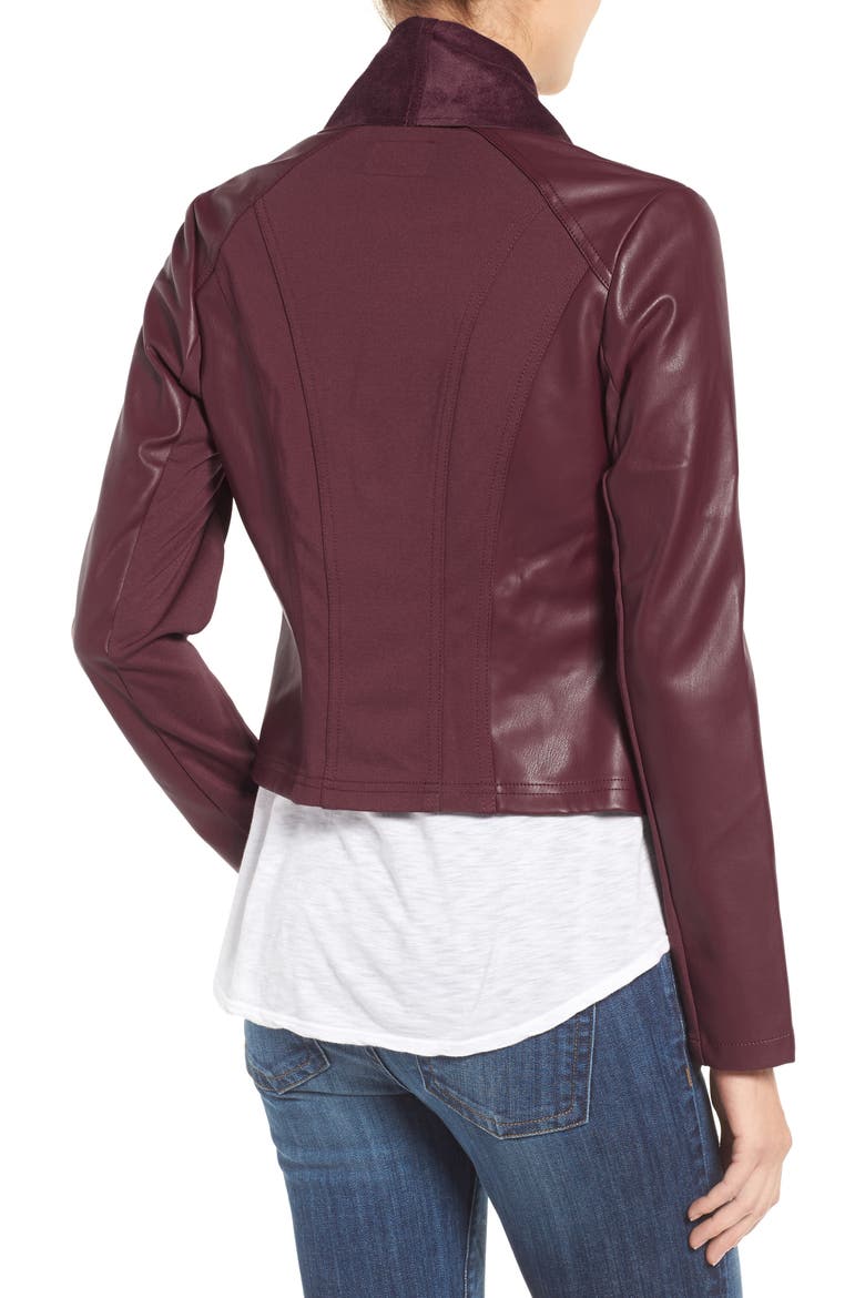 'Ana' Faux Leather Drape Front Jacket, Main, color, BERRY