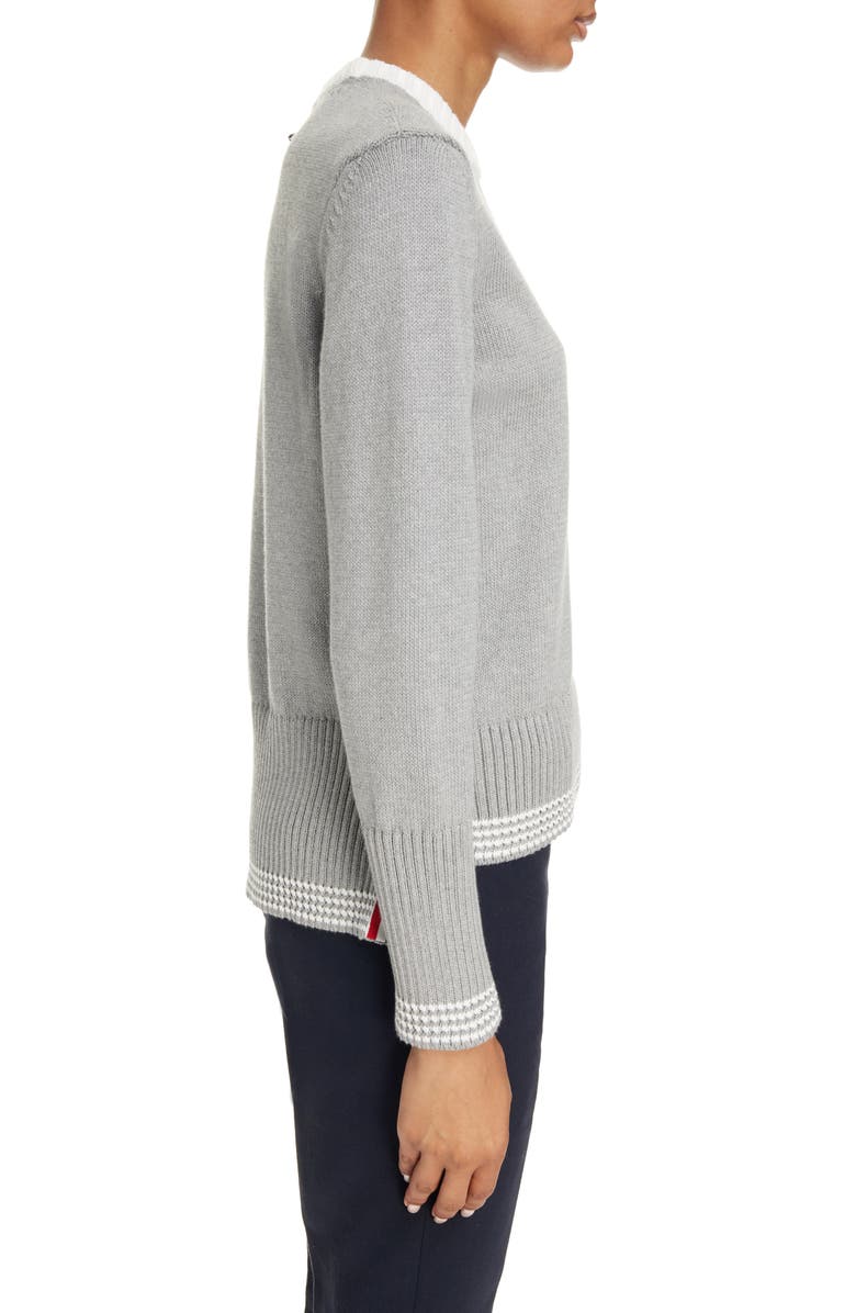 Thom Browne 4-Bar Cotton Crewneck Sweater, Alternate, color,