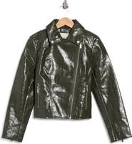 Bagatelle Croc Embossed Faux Leather Moto Jacket