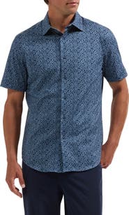 Bugatchi Miles OoohCotton® Leaf Print Short Sleeve Button-Up Shirt
