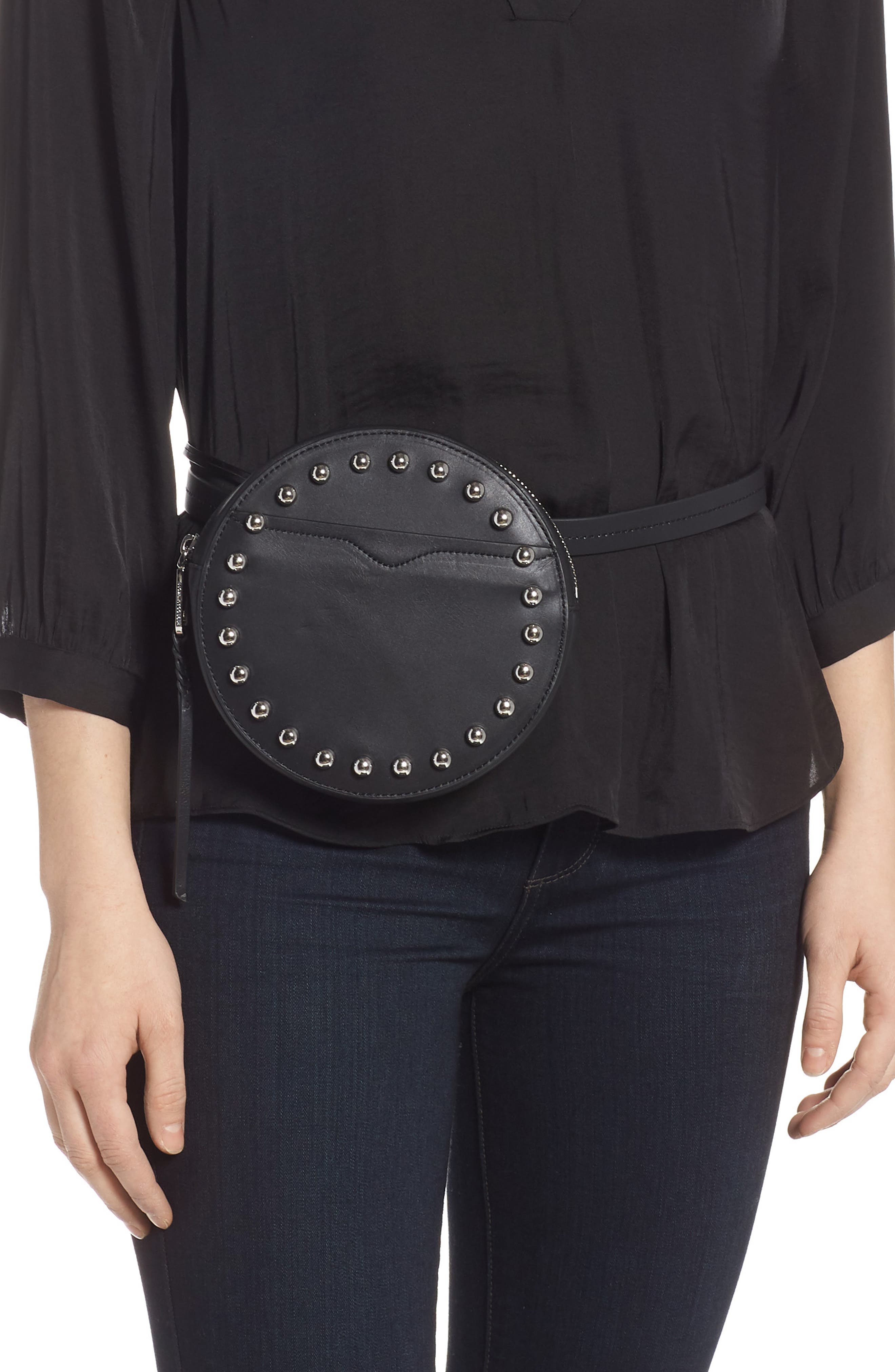 Studded Leather Belt Bag, Alternate, color, BLACK/ POL NICKEL
