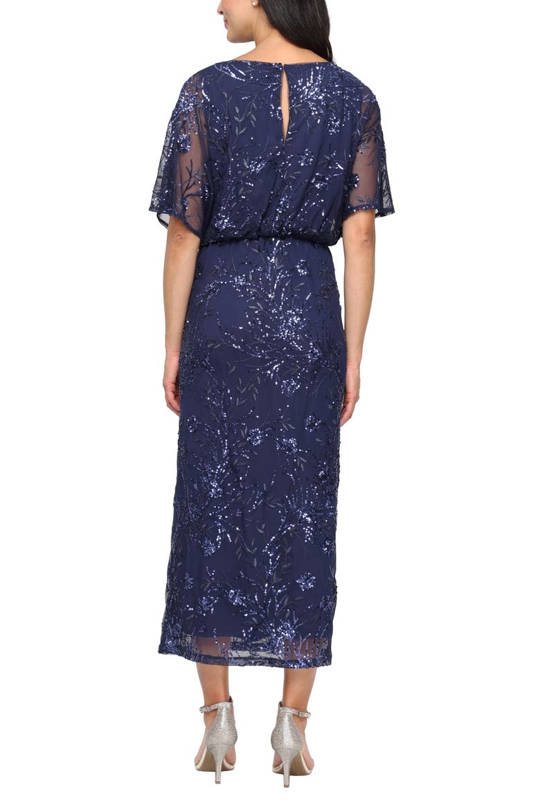 Sequin Blouson Bodice Gown, Alternate, color, NAVY