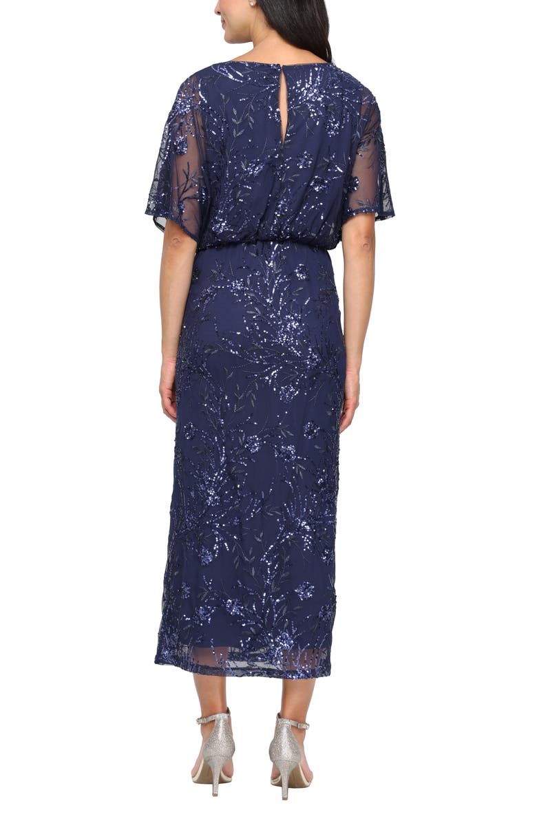 SL FASHIONS Sequin Blouson Bodice Gown, Alternate, color, Navy