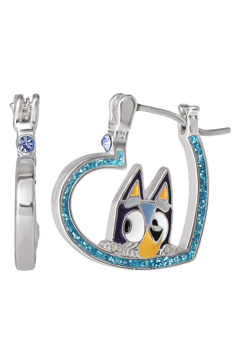Heart Hoop Earrings Official License, Silver Flash-Plated with Enamel Bluey Pendant, Alternate, color, Blue