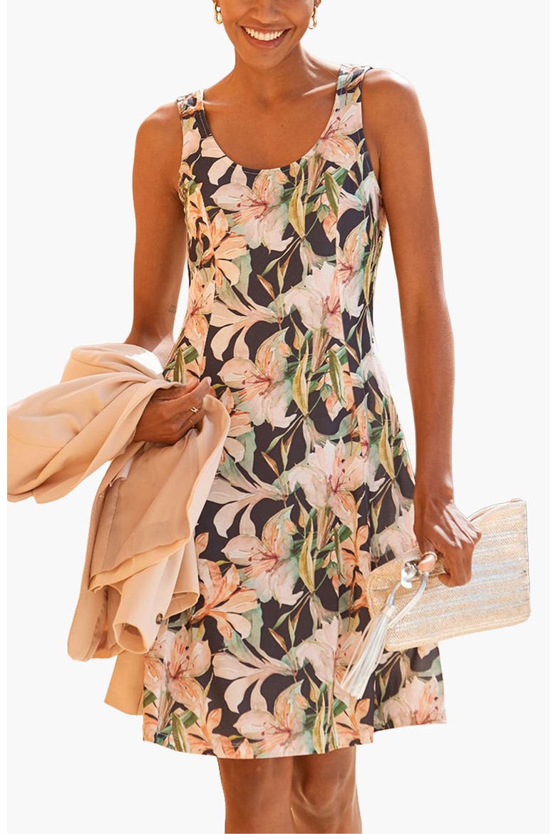 Strappy Back Print Dress, Main, color, Orange & Navy