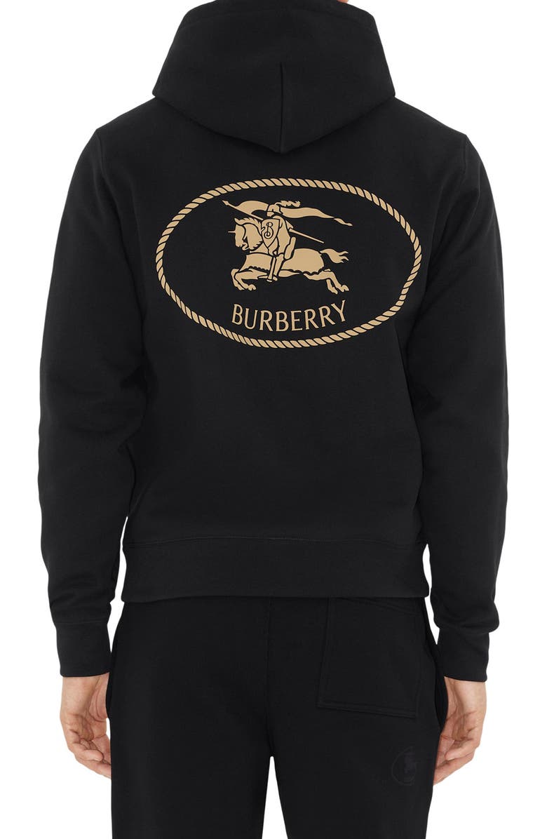 Burberry Equestrian Knight Design Stamp French Terry Hoodie, Alternate, color, Black