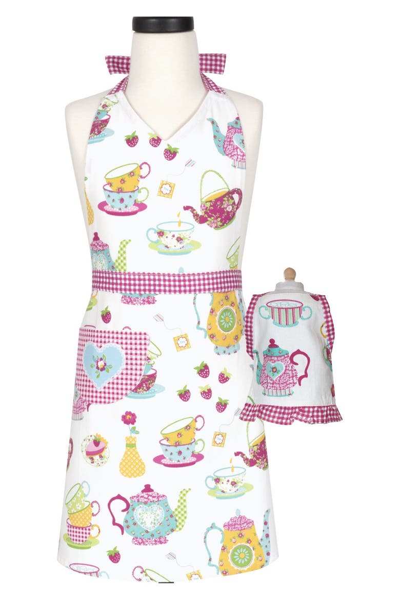 Tea Party Kid Apron & Doll Apron Set, Main, color, MULTI