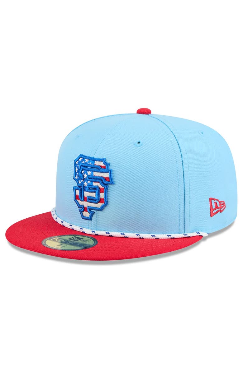 New Era Men's New Era Light Blue/Red San Francisco Giants 2025 Fourth of July 59FIFTY Fitted Hat, Main, color, Light Blue