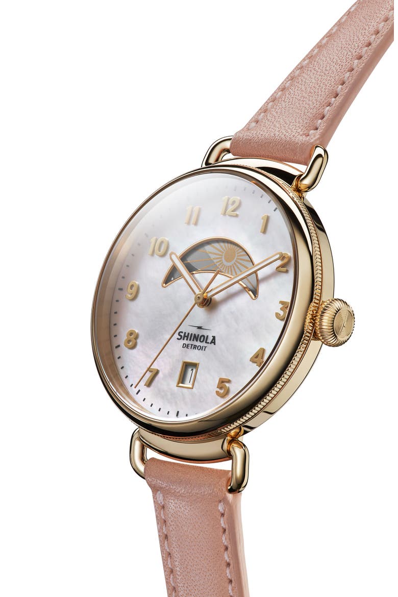 The Canfield Leather Strap Watch, 38mm, Alternate, color, WHITEMOP