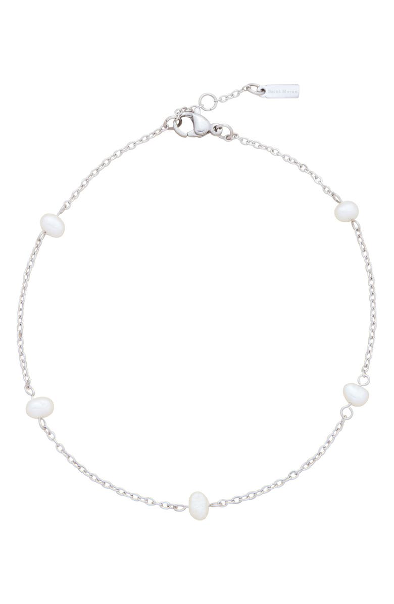 st. Moran Freshwater Pearl Station Anklet, Main, color, Silver