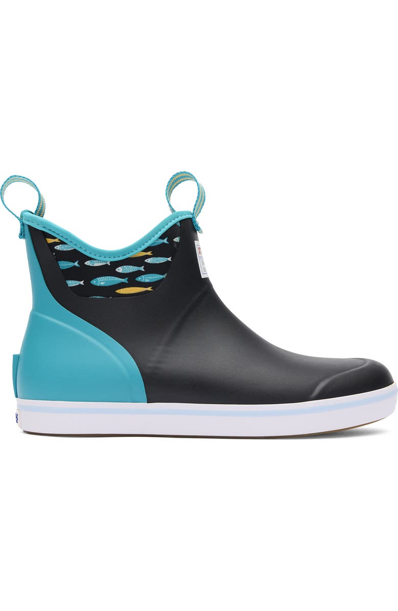 XTRATUF x Salmon Sisters Waterproof Ankle Deck Boot, Alternate, color, Black/ Tails And Scales