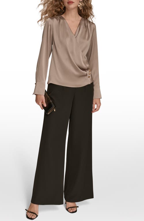 Donna Karan New York Hammered Satin Wrap Top In Brown