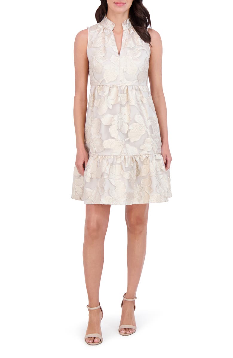 Vince Camuto Burnout Jacquard Ruffle Hem Sleeveless Dress, Main, color, 