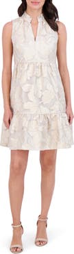 Vince Camuto Burnout Jacquard Ruffle Hem Sleeveless Dress