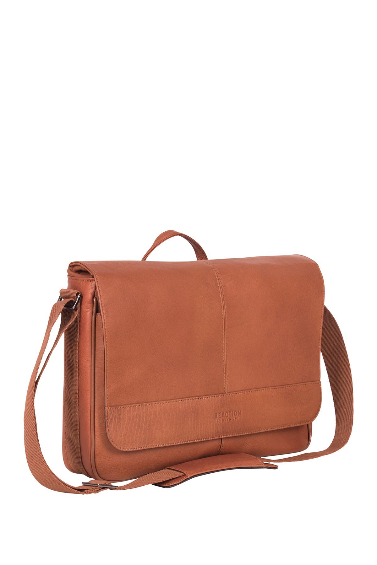 Kenneth Cole Colombian Leather Crossbody Laptop Case & Tablet Messenger Bag, Alternate, color, Cognac