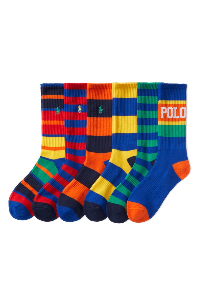 Polo Ralph Lauren Assorted 6-Pack Multistripe Polo Socks, Main, color, 