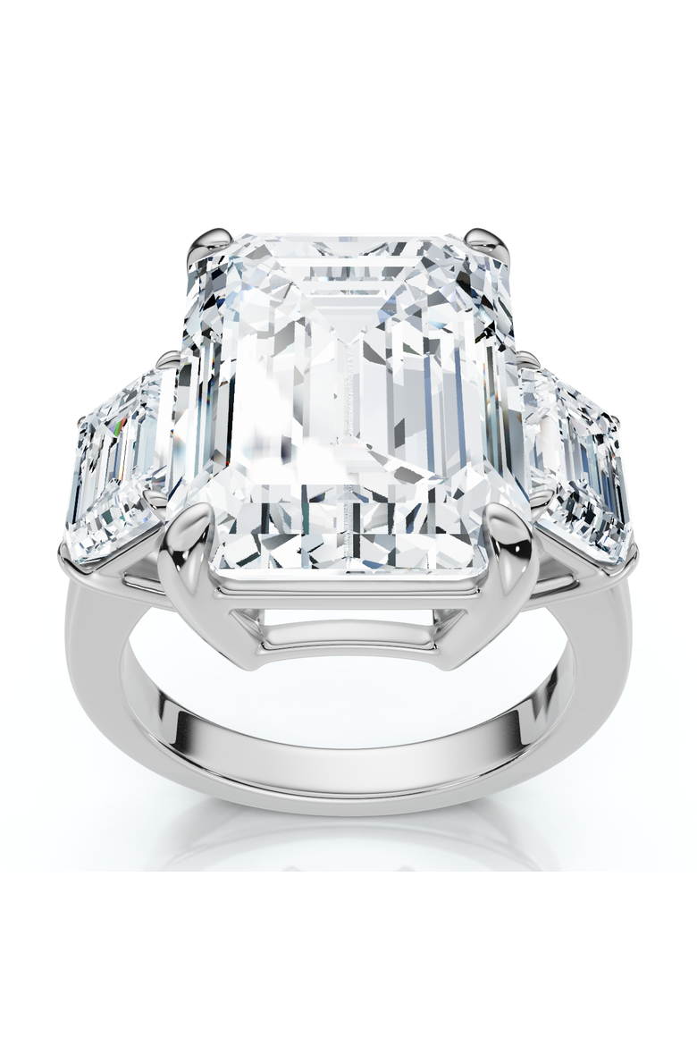 Certified 12Ct Emerald Cut Three Stone Diamond Engagement Ring Lab Grown, Main, color, 14k White Gold