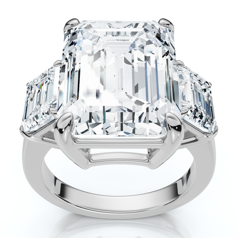 Certified 12Ct Emerald Cut Three Stone Diamond Engagement Ring Lab Grown
