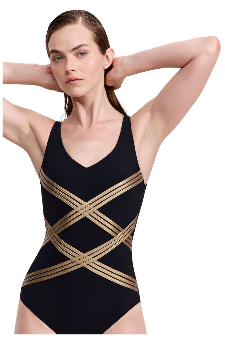 Elegant Essence One Piece, Alternate, color, Black-Gold
