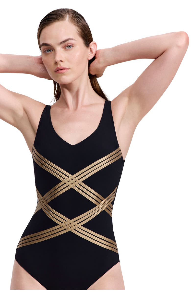 Gottex Elegant Essence One Piece, Alternate, color, Black-Gold